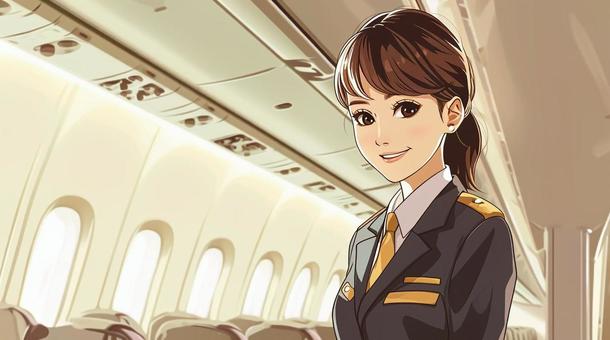 飛行機で働く女性スタッフ