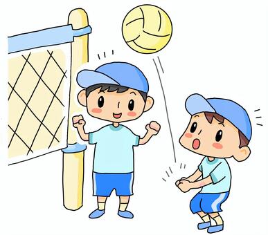 クラスマッチ楽しもう！ クラスマッチ,バレーボール,生徒,男子,中学生,高校生,学生,複数人,体操服,帽子のイラスト素材