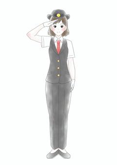 女性の駅員の水彩風イラスト 女子,女性,駅員,車掌,運転士,駅係員,鉄道,人物,1人,全身のイラスト素材