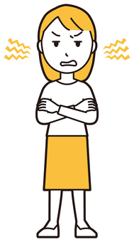  ロングヘア女性(黄)-145-全身 腕組み,怒る,女性,女の子,人物,かわいい,怒り,キレる,ムカつく,喧嘩のイラスト素材