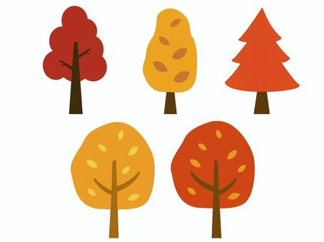 秋の木の素材 秋,木,樹,素材,紅葉,欧風,シンプル,ベタ,フラット,植物のイラスト素材