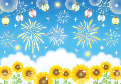 Sunflower and fireworks festival frame, JPG and AI Sunflower and fireworks festival frame, fireworks, sunflower, lantern, JPG and AI