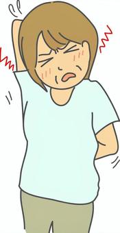 背中が・・・2 女性,背中,肩甲骨,痒み,つまり,違和感,苦痛のイラスト素材
