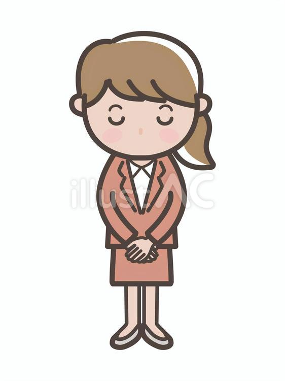 頭を下げて謝るビジネスウーマンの全身 謝る,スーツ,女性のイラスト素材