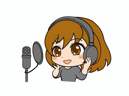 レコーディング中の歌手の女の子 レコーディング,歌手,女の子,マイク,ヘッドフォン,バストアップ,萌え系,かわいい系のイラスト素材