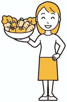  ロングヘア女性(黄)-089-全身 野菜,女性,女の子,人物,かわいい,新鮮,トマト,人参,栄養,ほうれん草のイラスト素材