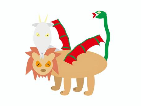 神話に登場するキメラ キメラ,怪物,モンスター,神話,ギリシャ神話,キマイラ,想像上,ゆるい,生物,ベクターのイラスト素材