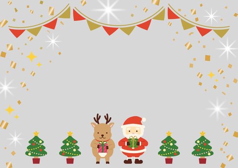 ギフトを持つサンタとトナカイ背景_灰色 クリスマス,サンタクロース,背景,フレーム,冬,トナカイ,ツリー,12月,ギフト,プレゼントのイラスト素材