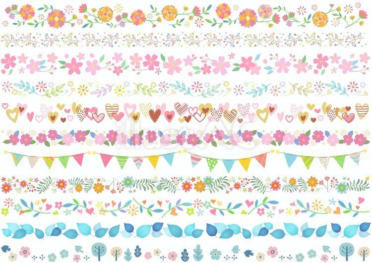 花、緑、葉、植物ラインのセット　11種類 かわいい,緑,キラキラのイラスト素材