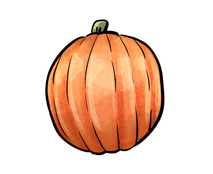 丸いオレンジのかぼちゃ 冬瓜,かぼちゃ,南瓜,ハロウィン,秋,野菜,手描き,水彩,食べ物,冬のイラスト素材