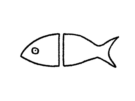 半分に切った魚 魚,半分,切断,料理,シーフード,手書き,線画,白黒,モノクロ,シンプルのイラスト素材