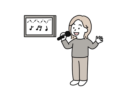 カラオケをする女性 音楽,カラオケ,歌,女の子,歌う,女子,趣味,人物,女性,ワンポイントのイラスト素材