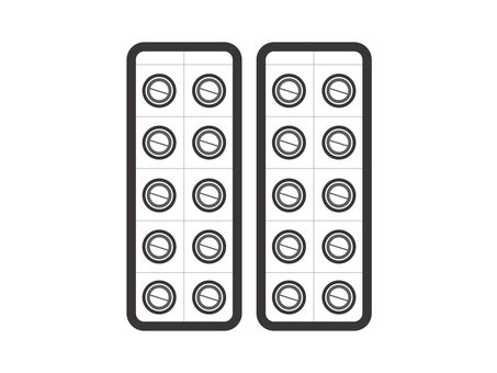 薬（錠剤・シート２枚）02-03 薬,錠剤,ブリスターパック,ptpシート,薬局,病院,病気,治療,アイコン,マークのイラスト素材