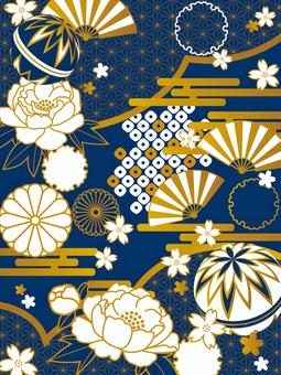 和柄の背景 和柄,麻の葉文様,鹿の子柄,桜,エ霞,雪輪,牡丹,芍薬,菊,雲のイラスト素材