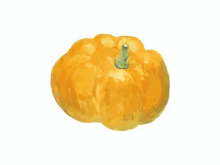 水彩のリアルでシンプルな黄色いカボチャ かぼちゃ,カボチャ,野菜,秋,食べ物,水彩,水彩絵の具,手描き,手書き,白背景のイラスト素材