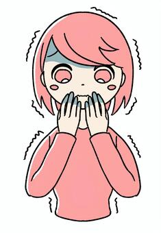 桃色の女の子の手が冷たい ピンク,手描き,冷える,手が冷たい,手が冷える,冷え,冷え性,寒い,寒さ,寒さ対策のイラスト素材