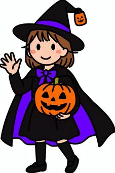 ハロウィンの女子学生です。 ハロウィン,衣装,シンプル,コスプレ,魔法使い,マント,学生,中学生,高校生,女子のイラスト素材