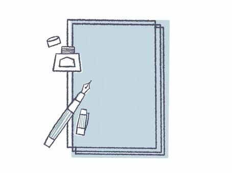 手紙 万年筆,インク,便箋,ノート,シンプル,手描き風,線画のイラスト素材