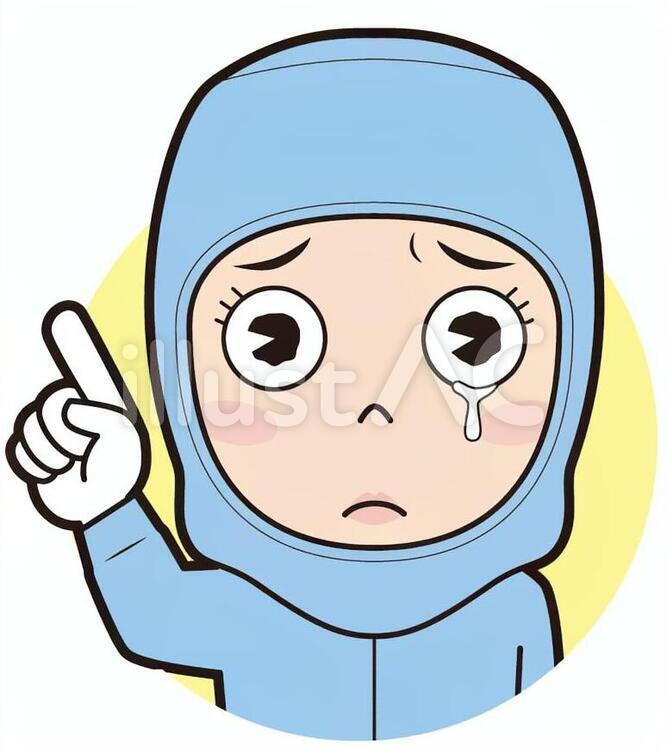指差し防塵服女性（泣く） 指差し,チェック,ポイントのイラスト素材