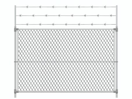 Illustration, metal fence, barbed wire, chain link fence, 