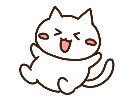 両手をあげて笑う笑顔のかわいい白ねこ 笑顔,ねこ,爆笑,楽しい,はしゃぐ,喜ぶ,うれしい,元気,ばんざい,両手のイラスト素材