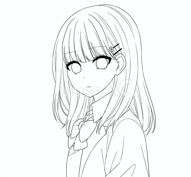 線画/女の子 線画,塗り絵,女の子のイラスト素材