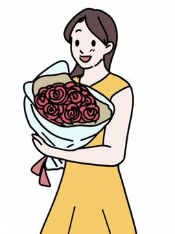 花束を持つ女性 花束を持つ女性 女性,ワンピース,花束,大きい,貰う,抱く,笑顔,持つ,フォーマル,可愛いのイラスト素材