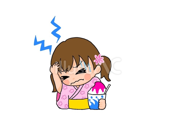 かき氷　頭痛３ 手描き,女の子,茶髪のイラスト素材