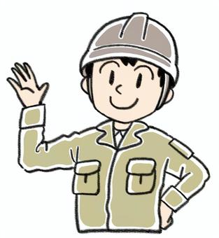 右手で案内する作業員 010 作業員,電気工事士,人物,男性,スタッフ,工事,現場,電気,作業服,建設業のイラスト素材