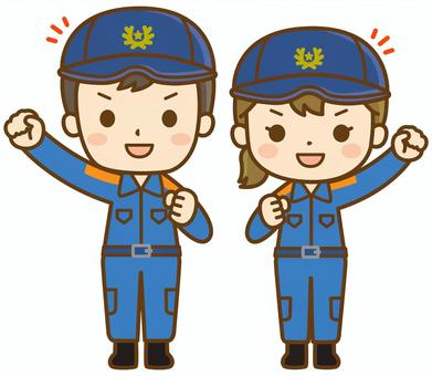 活動服を着た男女の消防士(全身図) 消防士,消防隊員,消防官,消防,隊員,活動服,男性,女性,防災,やる気のイラスト素材