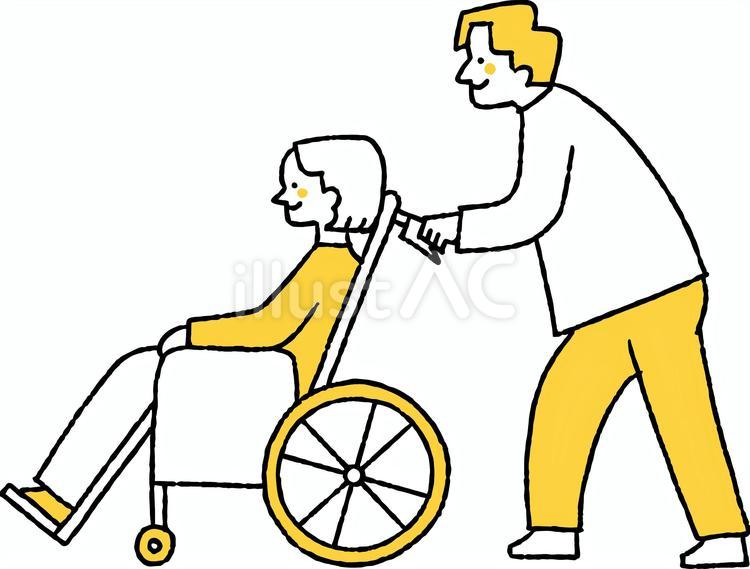 若い女性が乗る車椅子を押している男性 車椅子,乗る,女性のイラスト素材