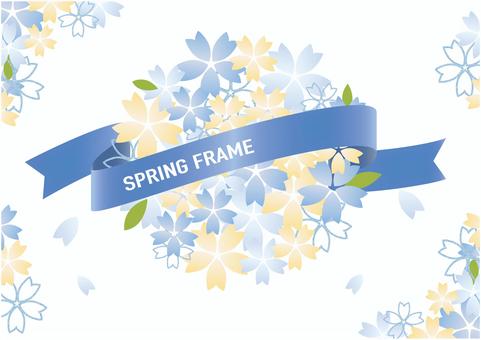 Cute frame of blue cherry blossoms and ribbon, cerisier, cadre, ruban, JPG, PNG and AI