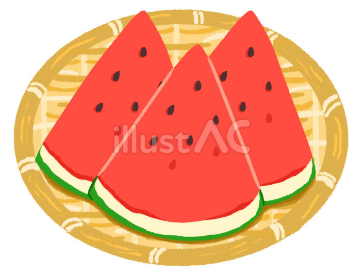 ざるの上に乗った三角に切ったスイカ スイカ,夏,ざるのイラスト素材