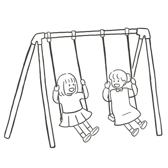 ブランコで遊ぶ子どもたち ブランコ,遊具,公園,子ども,女の子,女,キッズ,小学生,低学年,放課後のイラスト素材