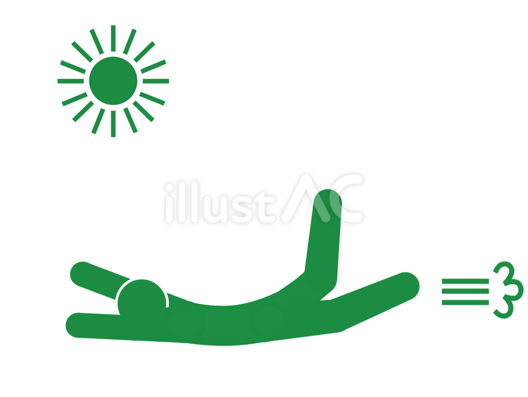 太陽の照る昼間に勢いよく転ぶ人（緑） 転ぶ,転倒,倒れるのイラスト素材