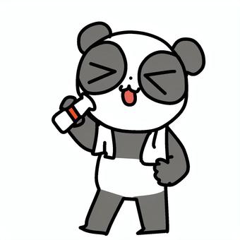 牛乳を一気飲みするパンダ 牛乳,一気飲み,パンダ,牛乳瓶,湯上り,タオル,手ぬぐい,飲み物,嬉しい,美味しいのイラスト素材