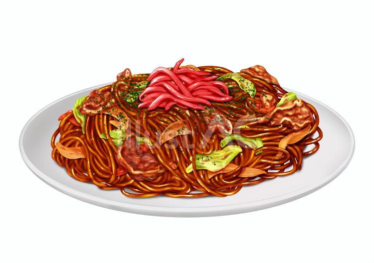 紅しょうがを乗せたソース焼きそば 焼きそば,麺類,食べ物のイラスト素材