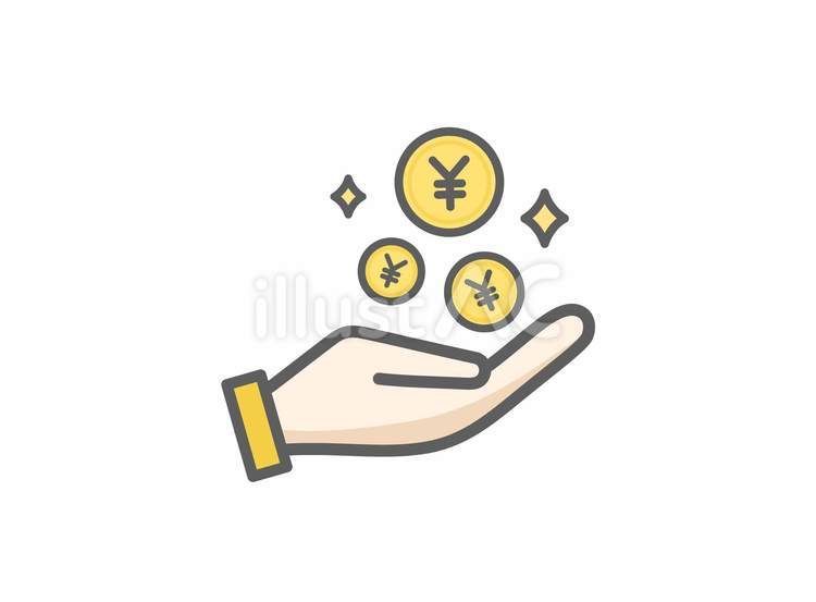 手のひらで増えるお金 線画アイコン 手,お金,円のイラスト素材
