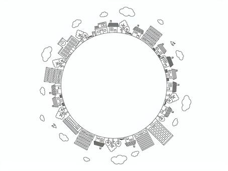 街並みサークルフレームイラスト 街並み,家並み,街,円,フレーム,地球,かわいい,イラスト,コミュニティ,社会のイラスト素材
