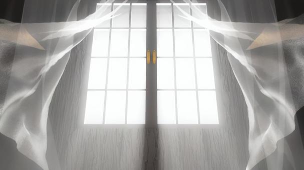 朝の風の訪れ 光,風,窓,カーテン,朝,空気,静寂,部屋,柔光,揺らぎのイラスト素材