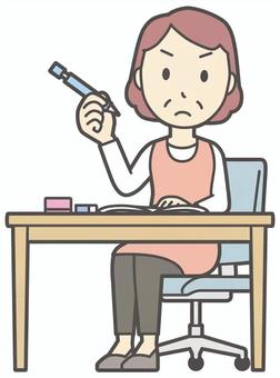  エプロンおばちゃん-068-全身 勉強,おばちゃん,エプロン,お母さん,ママ,中年,おばさん,主婦,人物,かわいいのイラスト素材