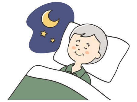 夜に眠っているおじいさん 眠る,睡眠,寝る,就寝,昼寝,寝落ち,おやすみ,休憩,休息,安眠のイラスト素材