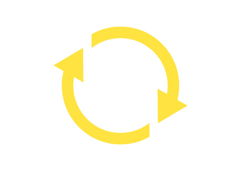 循環する矢印（サイクル） 黄,矢印,サイクル,円,循環,ループ,くるくる,回転,円形,円状のイラスト素材