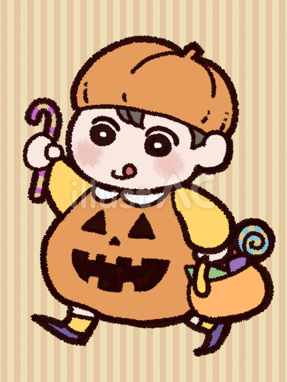 かぼちゃの仮装をした男の子のイラスト ハロウィン,仮装,かぼちゃのイラスト素材