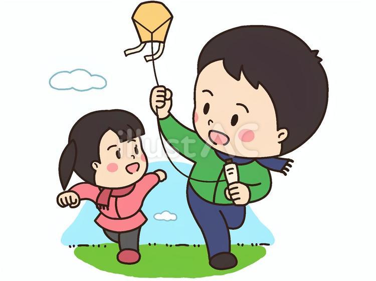 凧あげをする子供 凧あげ,遊び,子供のイラスト素材