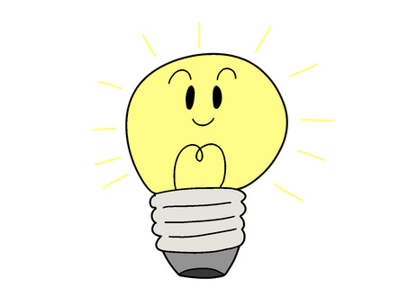 光る電球のキャラクターのイラスト 電球,キャラクター,光,ライト,豆電球,可愛い,ポップ,親しみやすい,シンプル,デフォルメのイラスト素材