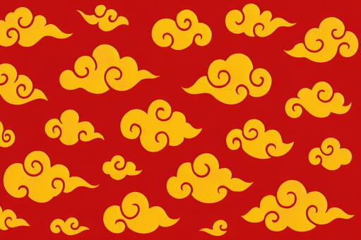 赤地に金色の吉祥雲が浮かぶ中華柄 雲,吉祥,中華,中国,春節,旧正月,縁起物,赤,ゴールド,金色のイラスト素材