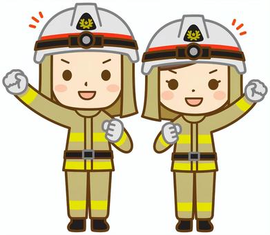 男女の消防士(全身図) 消防士,消防隊員,消防官,消防,隊員,ヘルメット,消防服,防火服,男性,女性のイラスト素材