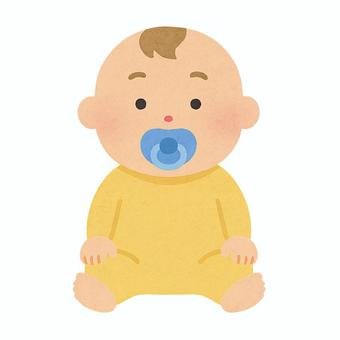 真顔のおしゃぶり赤ちゃん 赤ちゃん,真顔,おしゃぶり,お座り,黄色,青,水色のイラスト素材