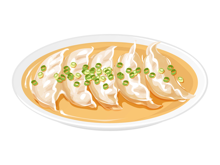 水餃子 水餃子,餃子,中華料理,料理,食べ物,ネギ,皿のイラスト素材